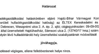 Határozat az Éltex szabályzatáról