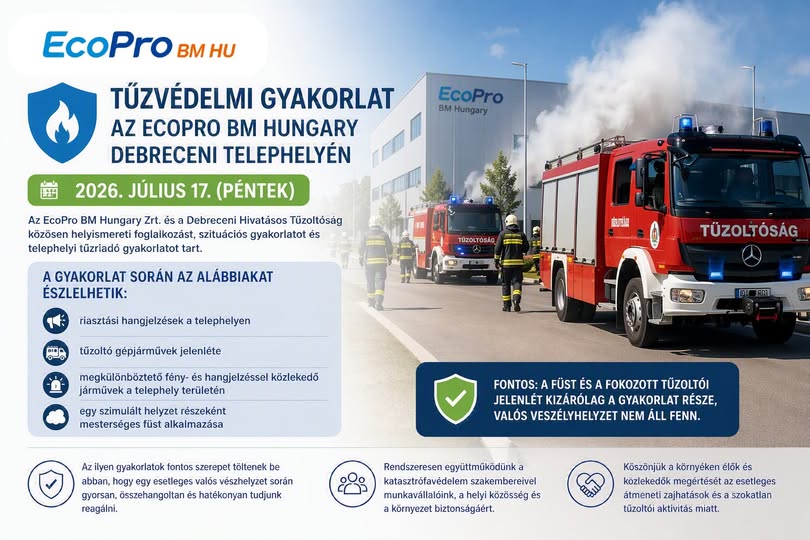 Tűzvédelmi gyakorlat az EcoPro üzeménél
