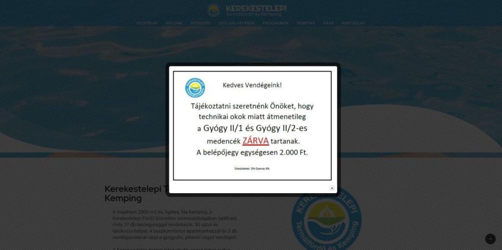 Kerekestelepi Termálfürdő honlapja